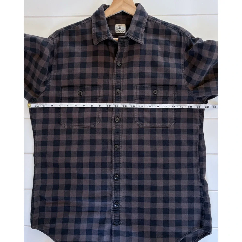 J CREW Buffalo Plaid Cotton Flannel Shirt Brown Black Button Up Mens M Casual